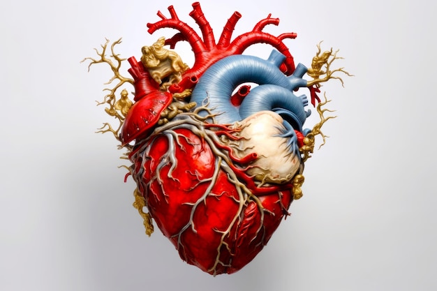 Modello di cuore umano con rami e vasi sanguigni attaccati ad esso AI generativa