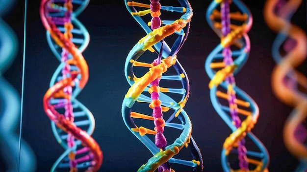 Modello di DNA su uno sfondo nero di primo piano