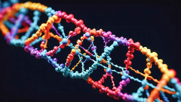 Modello di DNA su uno sfondo nero di primo piano