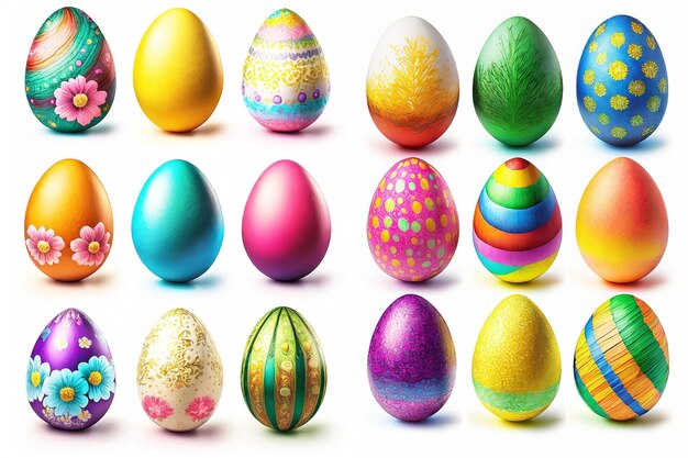 Modello di eye-catching multi-colorati uova di Pasqua 3D su sfondo bianco