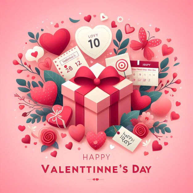 Modello di felice giorno di San Valentino con banner di cuori Posto per il testo Rose Red color Heart Generative Ai