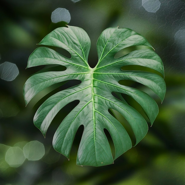 Modello di foglie verdi sfocate per la stagione estiva o primaverile conceptleaf di monstera con sfondo texturato bokeh