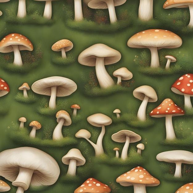 Modello di funghi Fungo in erba verde