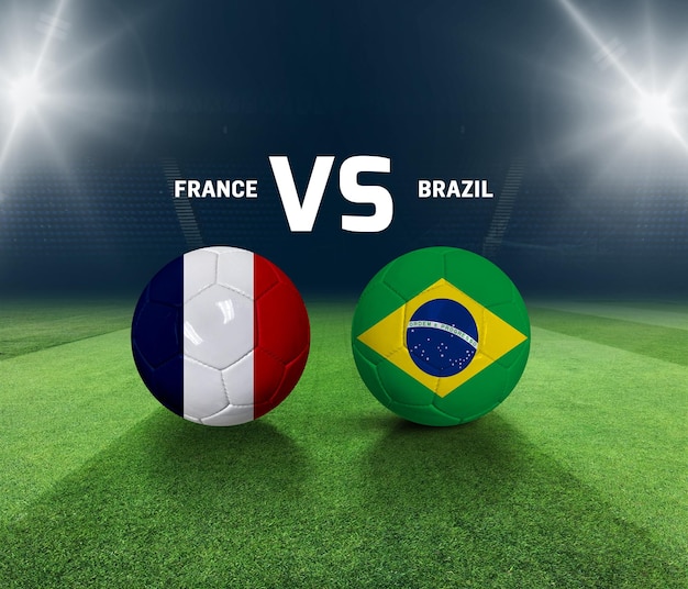 Modello di giornata di calcio. Modello del giorno della partita Francia vs Brasile. rappresentazione 3d
