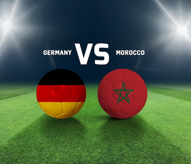 Modello di giornata di calcio. Modello del giorno della partita Germania vs Marocco.