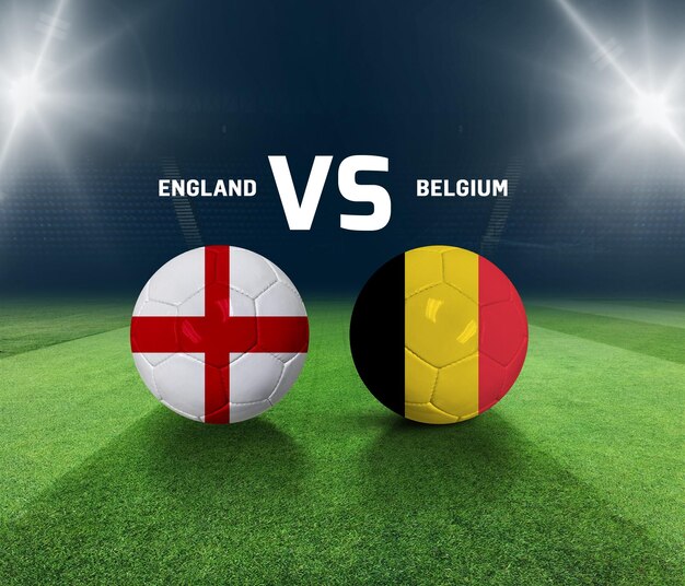 Modello di giornata di calcio. Modello del giorno della partita tra Inghilterra e Belgio. rappresentazione 3d