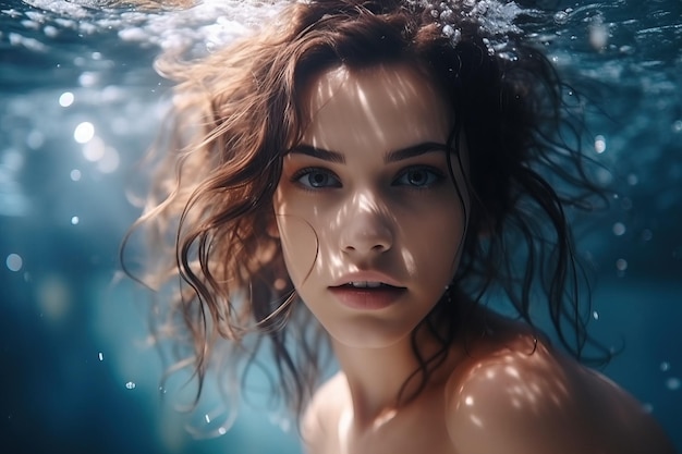 modello di giovane donna carina nuotare sott'acqua
