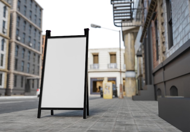 Modello di illustrazione 3D tavola di tenda vuota in strada all'aperto cartellone davanti al negozio in centro spazio vuoto per inserire pubblicità comunicazione marketing rendering
