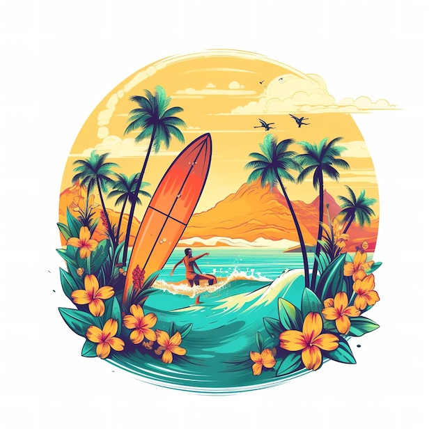 modello di illustrazione del surfista hawaiano