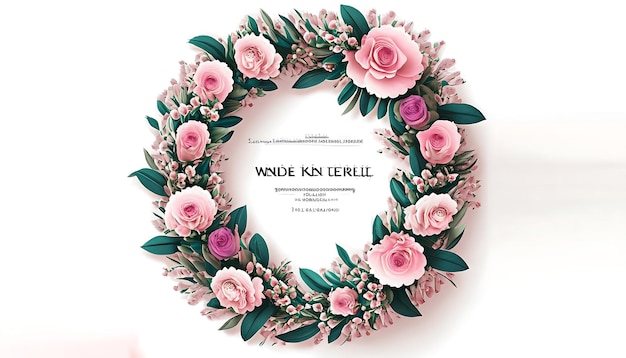 Modello di invito a nozze con ghirlanda floreale di qualità Moderna Fiori rosa eleganti