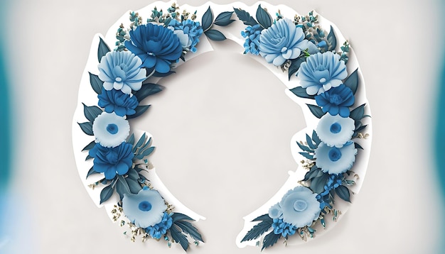 Modello di invito a nozze con ghirlanda floreale premium Fiori blu eleganti moderni