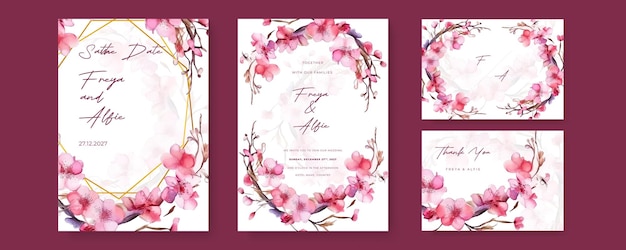 modello di invito al matrimonio con romantica decorazione di fiori e foglie secche