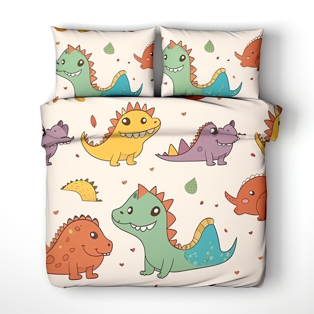 Modello di letto per bambini con lenzuola di dinosauro