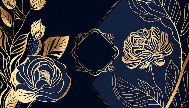 Modello di linea di rose di fiori di lusso art deco oro AI generativa