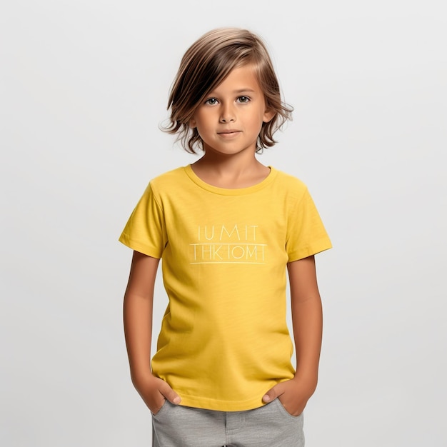 Modello di maglietta per bambini con colore giallo verde rosso arancione grigio con sfondo bianco