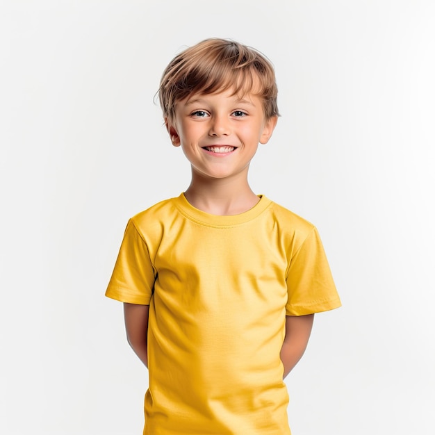 Modello di maglietta per bambini con colore giallo verde rosso arancione grigio con sfondo bianco