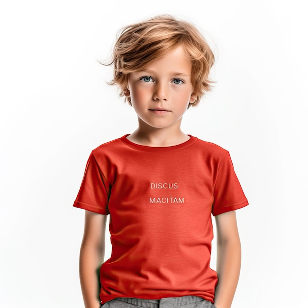 Modello di maglietta per bambini con colore giallo verde rosso arancione grigio con sfondo bianco