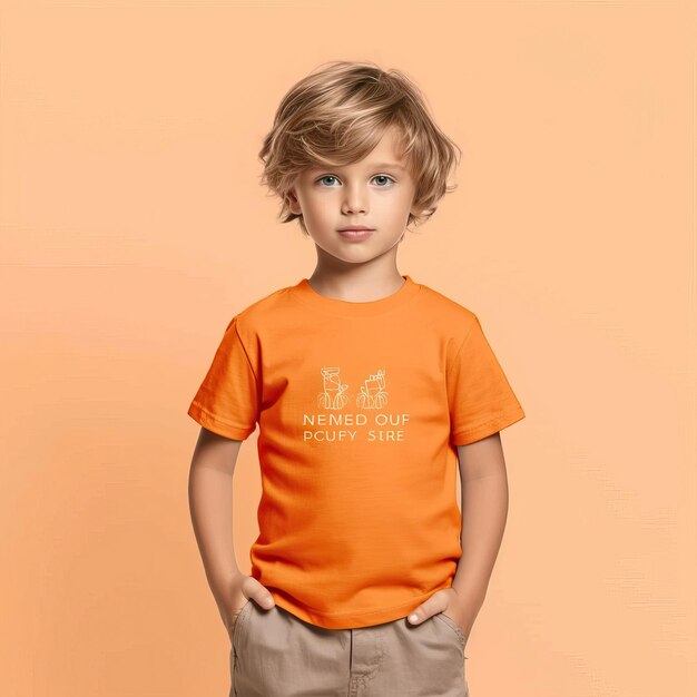 Modello di maglietta per bambini con colore giallo verde rosso arancione grigio con sfondo bianco