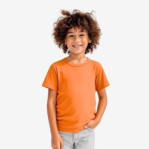 Modello di maglietta per bambini con colore giallo verde rosso arancione grigio con sfondo bianco