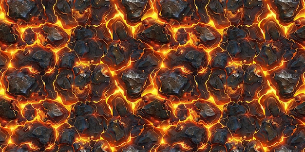 Modello di magma fuso incandescente senza cuciture, consistenza di lava rotta, ottima per la progettazione di videogiochi.