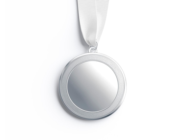 Modello di medaglia d'argento con medaglia o distintivo di metallo con nastro per onore o sport