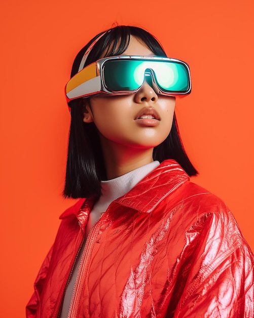 modello di moda gen z che utilizza cuffie per realtà virtuale