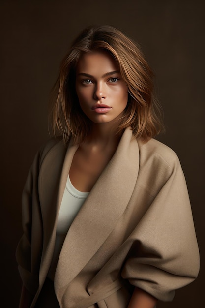 Modello di moda ragazza in cappotto beige