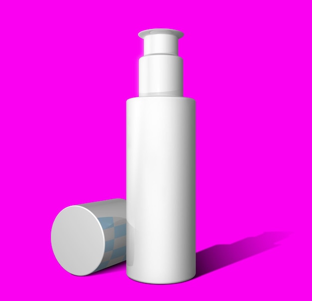 Modello di modello di cosmetici Contenitore in plastica per prodotti cosmetici Tube cream pot prodotti di bellezza isolati su sfondo bianco Rendering 3D