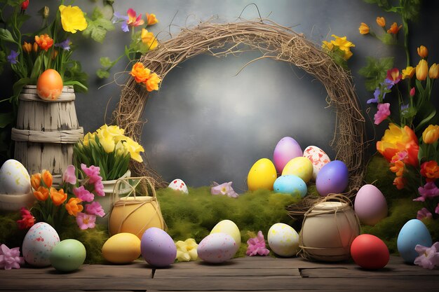 Modello di Pasqua con ardesia e recinzione