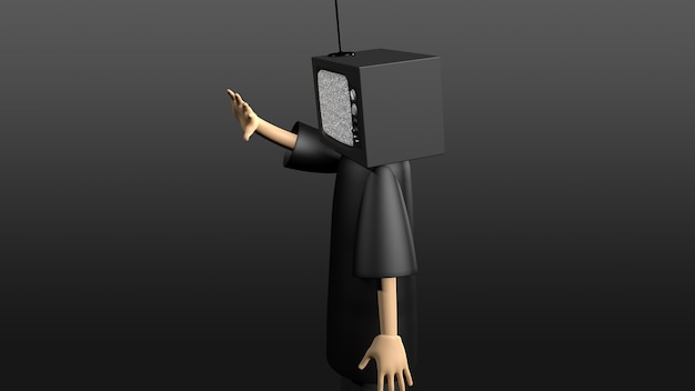 Modello di personaggio 3D con una TV invece di una testa