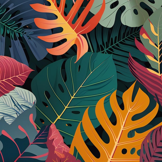 modello di piante tropicali con foglie colorate