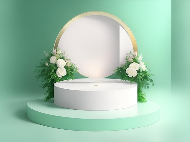 Modello di podio per la pubblicità a forma rotonda in marmo e legno generato dall'IA