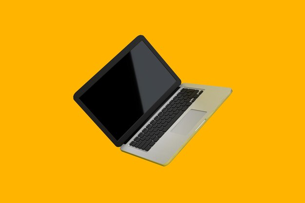 Modello di portatile con sfondo giallo pastello Flotta e levita portatile rendering 3D