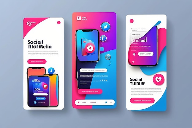 modello di post di social media modificabile annunci banner di marketing 3D con icona di social media e smartphone realistico