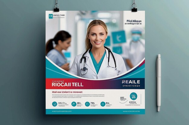 Modello di post medico sui social media Modello di banner sanitario per i social media Modelo di volantino quadrato medico