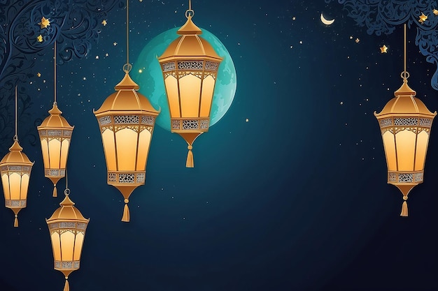 modello di poster di Eid al fitr con uno sfondo di lanterna di notte
