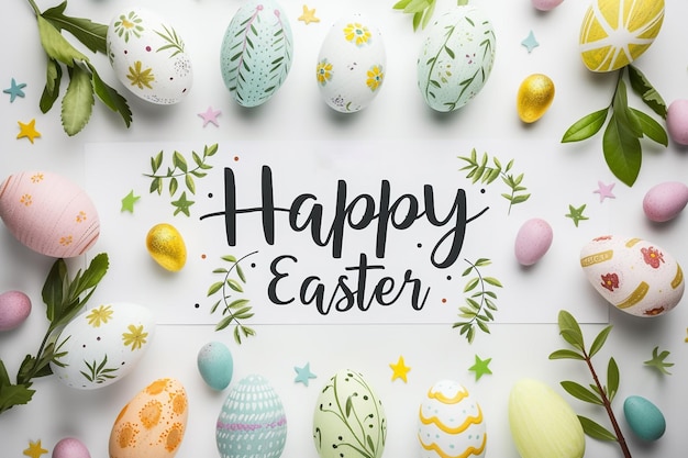 Modello di poster e banner di Pasqua con uova di Pasqua
