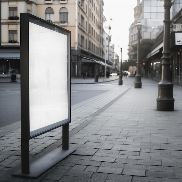 Modello di poster urbano e marciapiede per lo spazio di marketing pubblicità in bianco o informazioni generate da AI