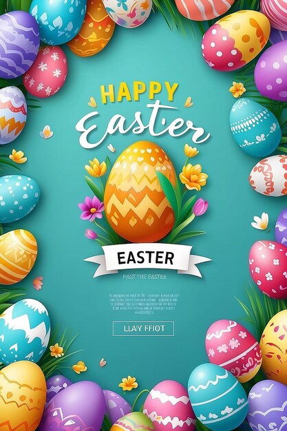 Modello di poster verticale di Buona Pasqua per la celebrazione della Pasqua