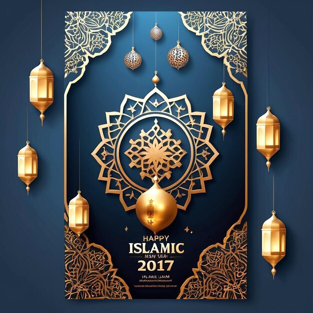 Modello di poster verticale vettoriale realistico per la celebrazione del Capodanno islamico