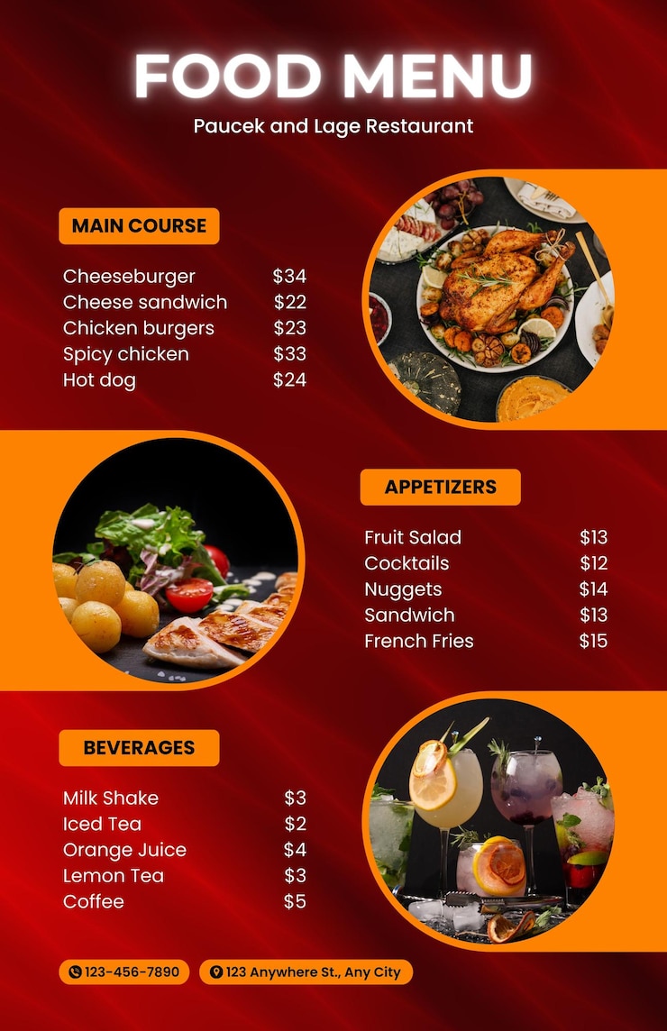 Foto modello di progettazione del menu del ristorante per caffè caffetteria ristorante bar cibi e bevande