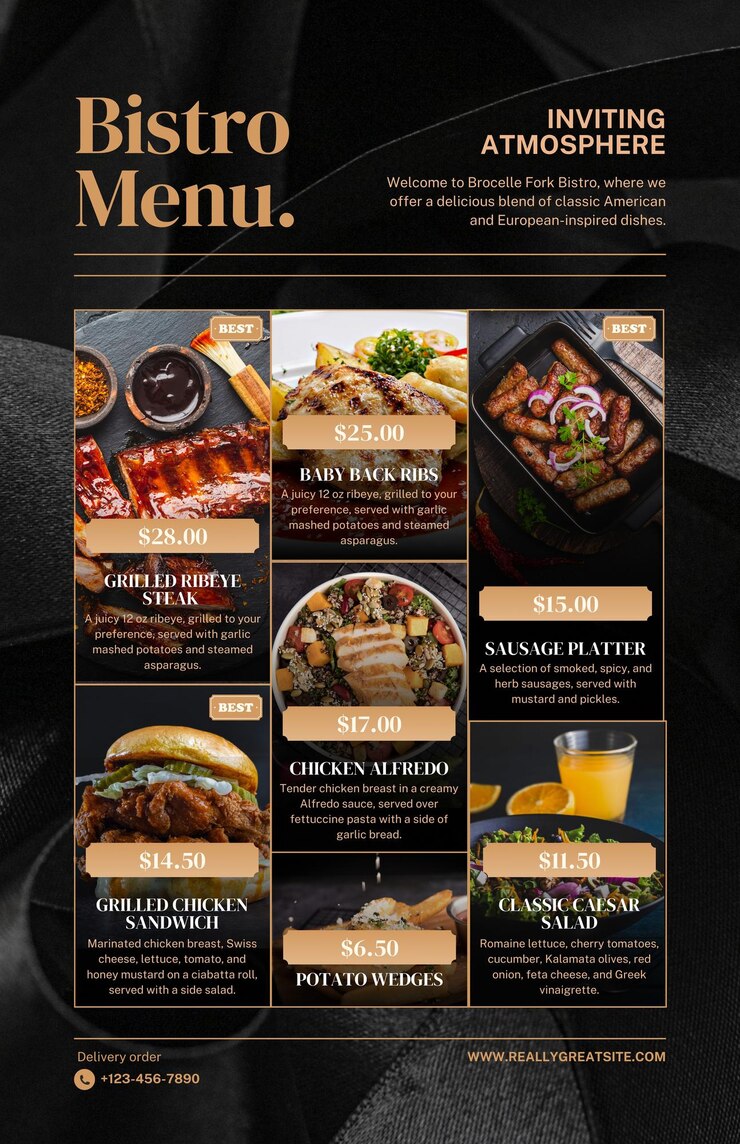 Foto modello di progettazione del menu del ristorante per caffè caffetteria ristorante bar cibi e bevande