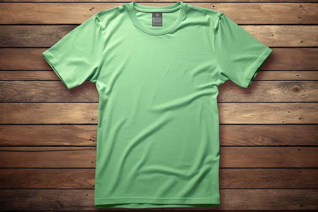 modello di progettazione del mockup delle magliette degli uomini verdi in bianco su legno