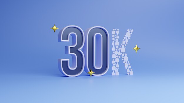 Modello di progettazione di follower di congratulazioni di celebrazione di 30k follower con rendering 3d