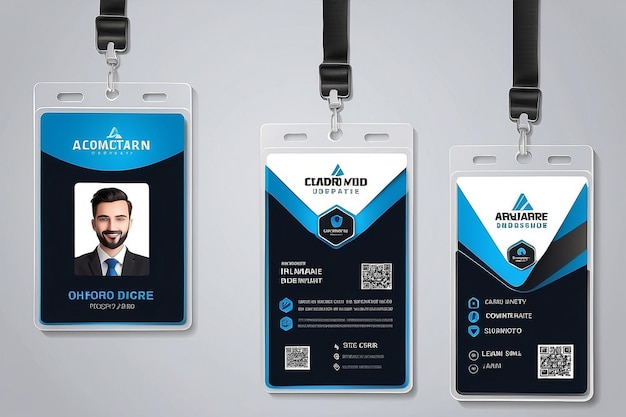 Modello di progettazione di schede di identificazione professionali vettoriali per carte d'identità aziendali con blu e nero