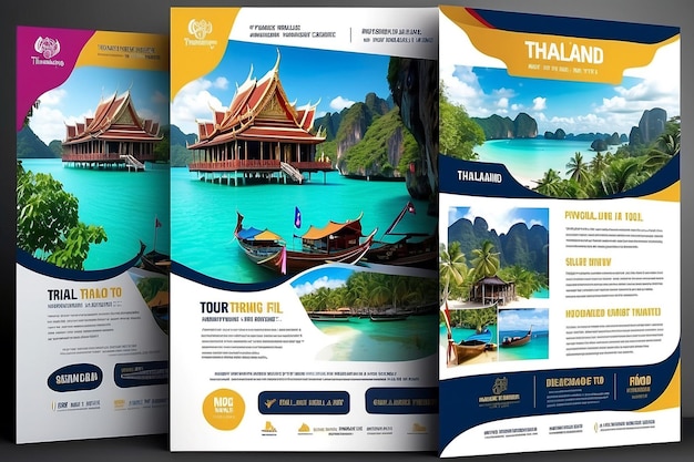 Modello di progettazione di volantini per viaggi Pacchetto turistico Thailandia Pacchetto hotel per viaggi volantini