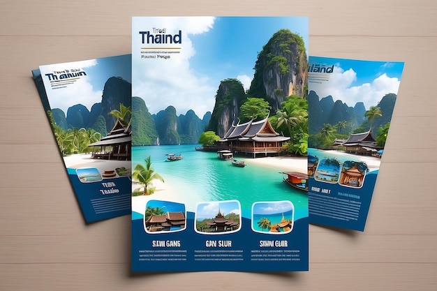 Modello di progettazione di volantini per viaggi Pacchetto turistico Thailandia Pacchetto hotel per viaggi volantini