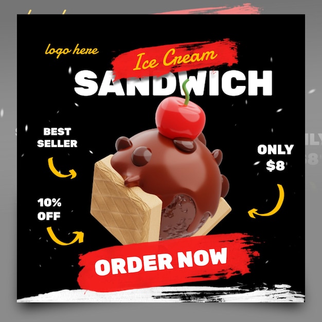Modello di progettazione post banner social media sandwich gelato