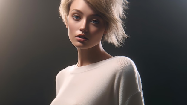 Modello di ragazza carina con la parte superiore sul seno HD 8K sfondo Immagine fotografica d'archivio