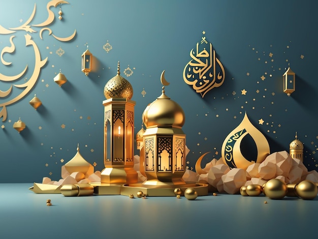 Modello di saluto islamico Ramadan Kareem con elementi decorativi